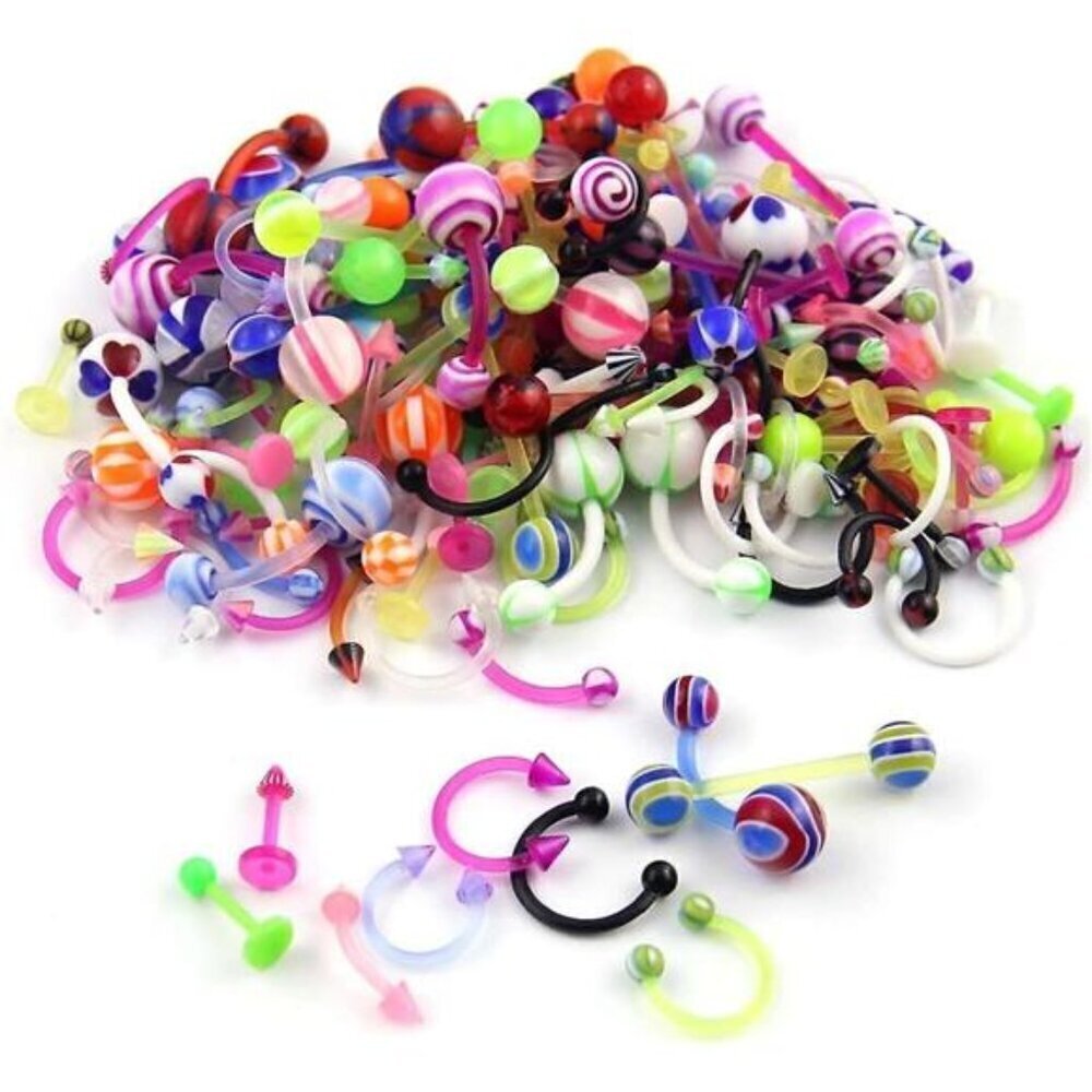 Piercing 80 Flexible Lip Tongue Eyebrow Bar Rings Barbell Body Jewelry Multicolo